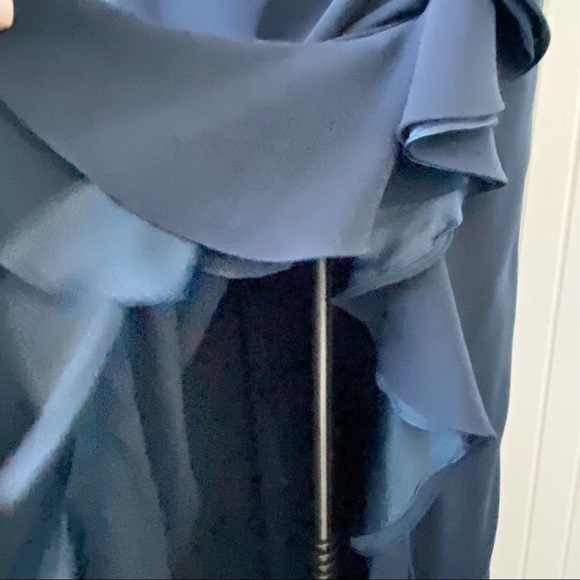 Badgley Mischka Navy Blue Strapless Sequins Ruffle Long Gown Dress Size 10 - Picture 11 of 14